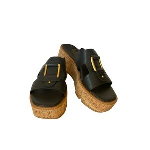 Franco Sarto Womens Hesto Faux Leather Black Platform Slide Sandals Sz 8 M